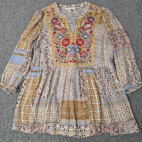 Savanna Jane Tops - Savanna Jane Embroidered Boho Peasant Tunic Top M Floral Patchwork Festival